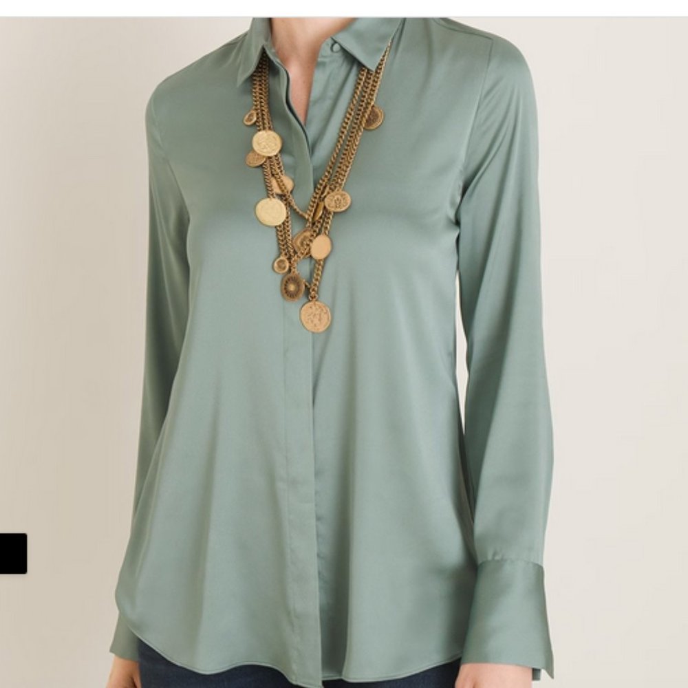 NWT Chico's Double Button Cuff Satin Shirt size 1